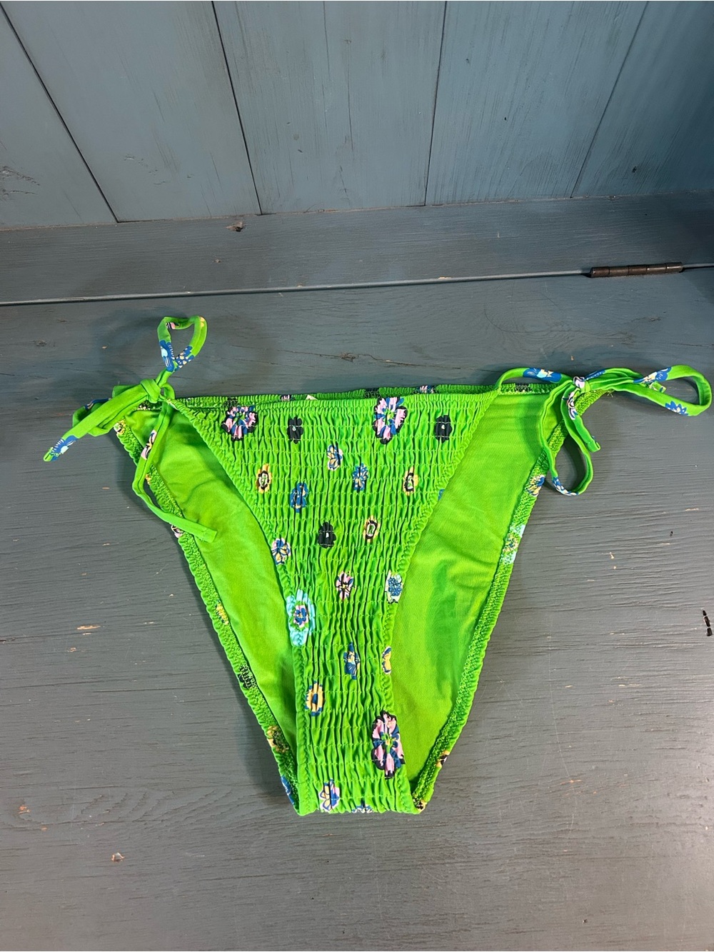 aerie Bright Green Floral Tie-Side Swim Bottoms | Large (New $29.99)